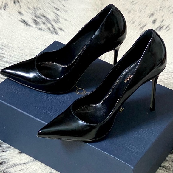 SERGIO ROSSI 105MM “GODIVA” POINTED TOE STILETTOS, SZ IT38 BLACK PATENT LEATHER - Picture 6 of 9